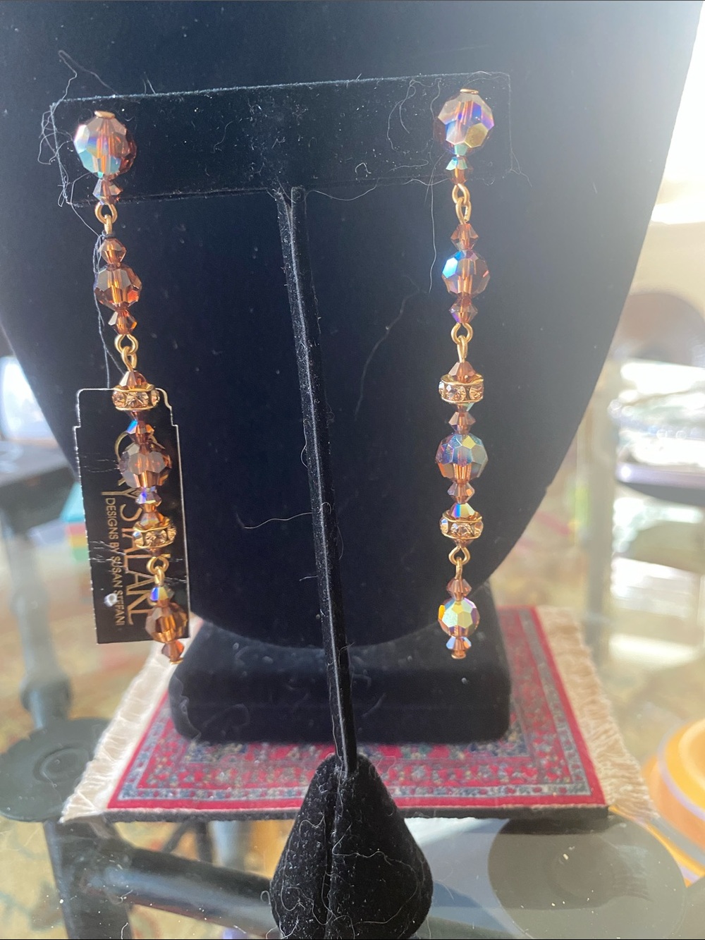 Long Amber Crystal Drop Earrings - Unbranded
